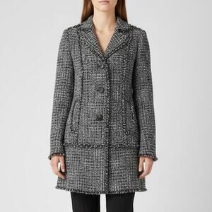 Guess Women's Green Black Tweed Long Sleeve Button Up Coat Size M Raw Hem
